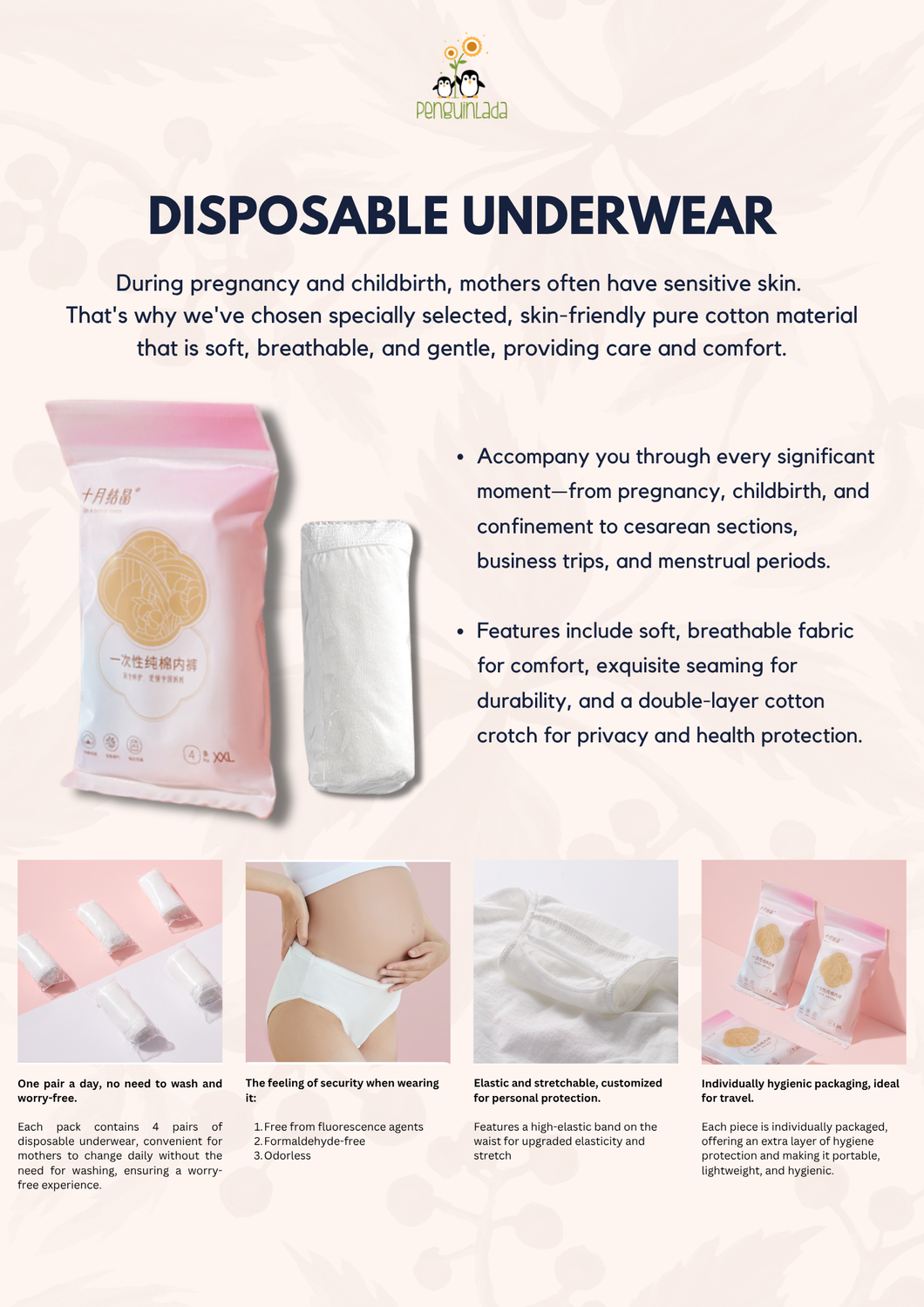 TEN-M Journey 100% Cotton Disposable Panties (4pcs)
