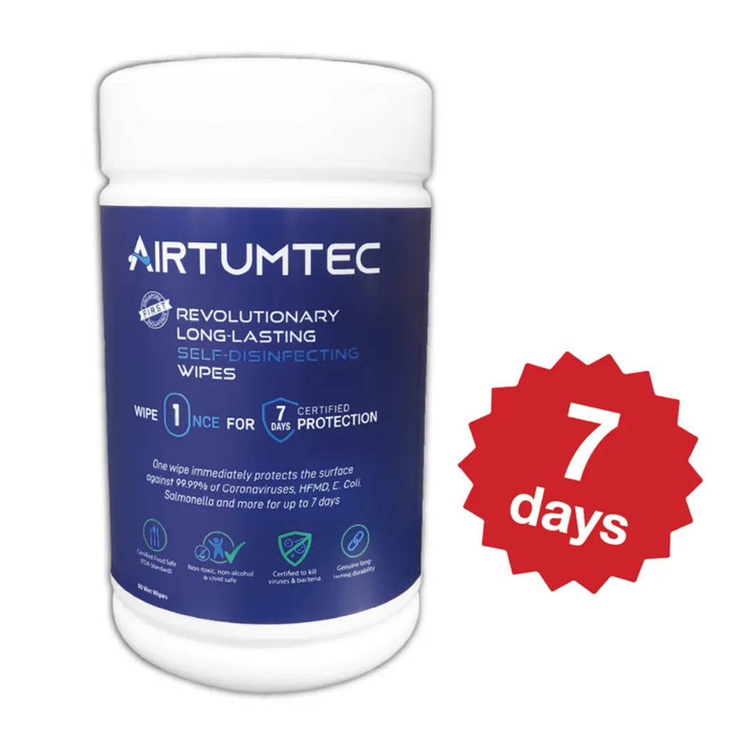 AirTumTec Long-Lasting Self Disinfecting Wipes Tub (80 Sheets)