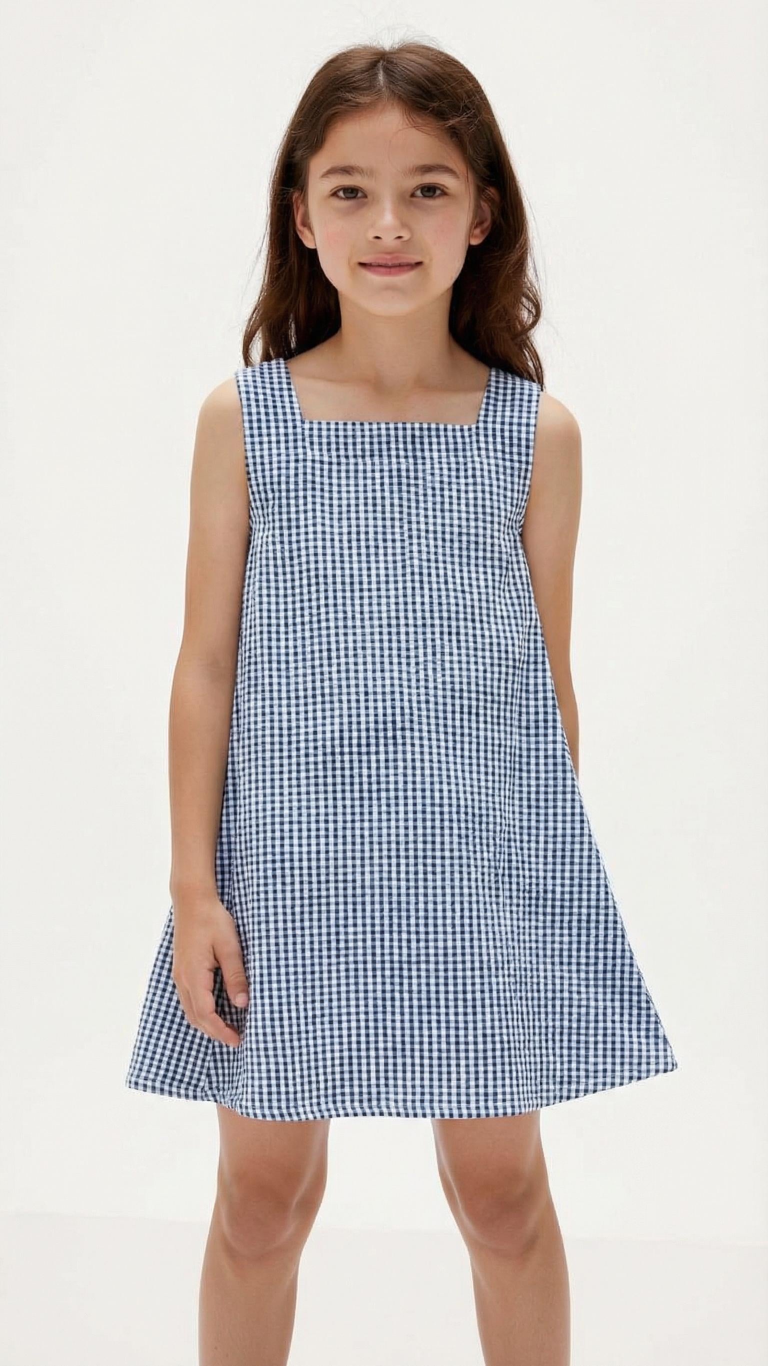 Blue Checked Dress  - 100% organic cotton - for GIRLS